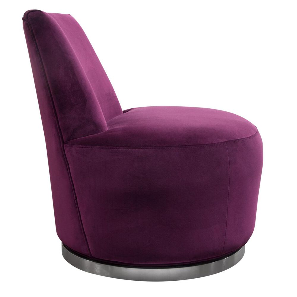 Lily and Lee Furniture Blake Swivel Armless Accent Chair in Violet Velvet, , large