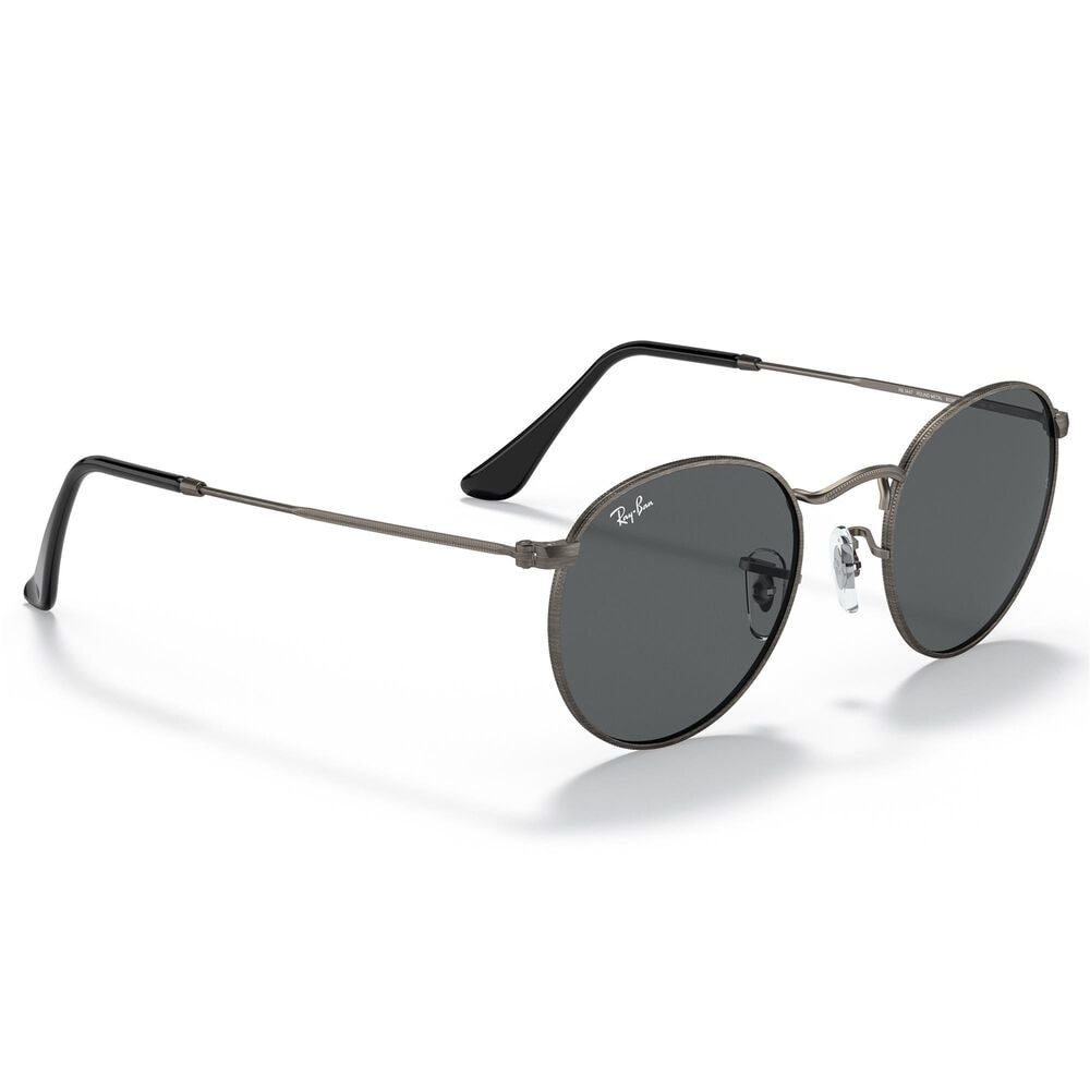 Ray-Ban Round Metal Antiqued Sunglasses with Dark Grey Lenses in Matte Gunmetal, , large