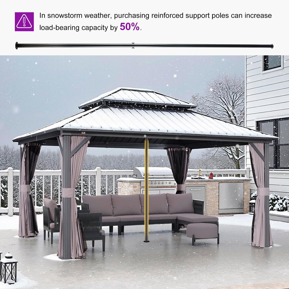 HOMLUX 12' x 14' Outdoor Hardtop Gazebo with Galvanized Steel Roof, Netting, and Curtains, Gray, , large