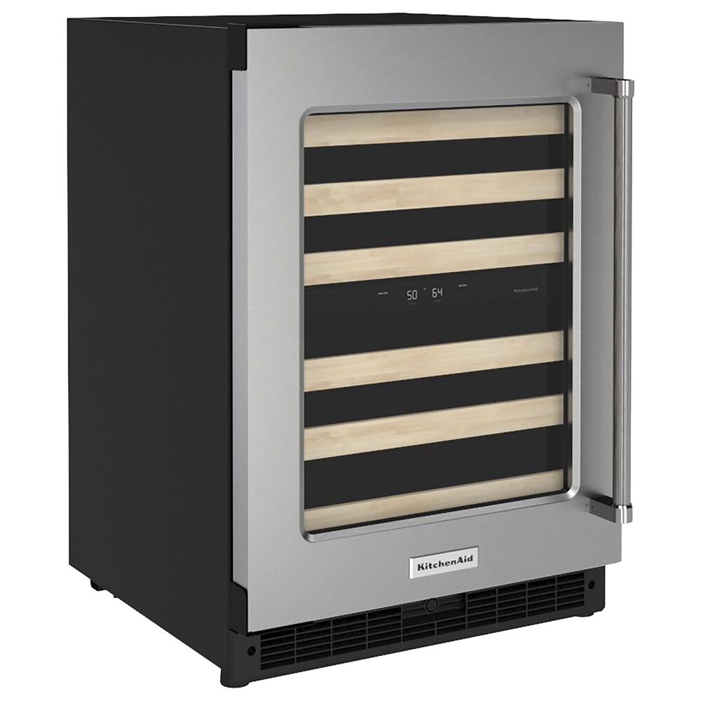 KitchenAid 24" Undercounter Wine Cellar with Left Hinge, WoodFront Racks in Black and Stainless