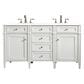 James Martin Brittany 60" Double Bathroom Vanity in Bright White with 3 cm White Zeus Quartz Top and Rectangular Sinks, , large