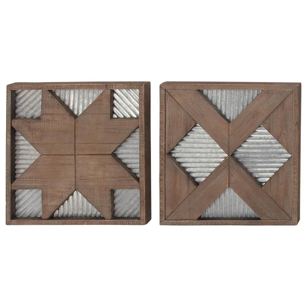 Maple and Jade 19&quot; x 19&quot; Farmhouse Wall Decor in Brown and Gray &#40;Set of 2&#41;, , large