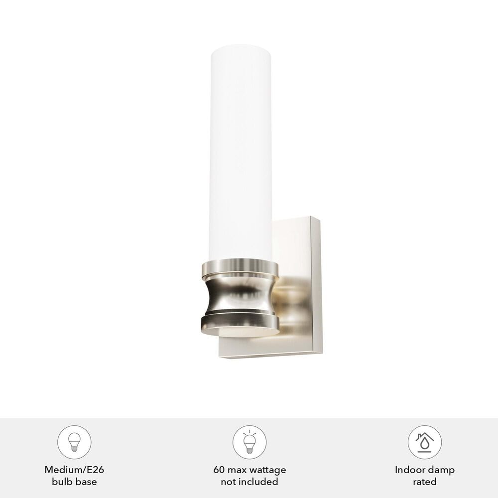 Hunter Lenlock 1-Light Wall Sconce with Cased White Shade in Brushed Nickel, , large