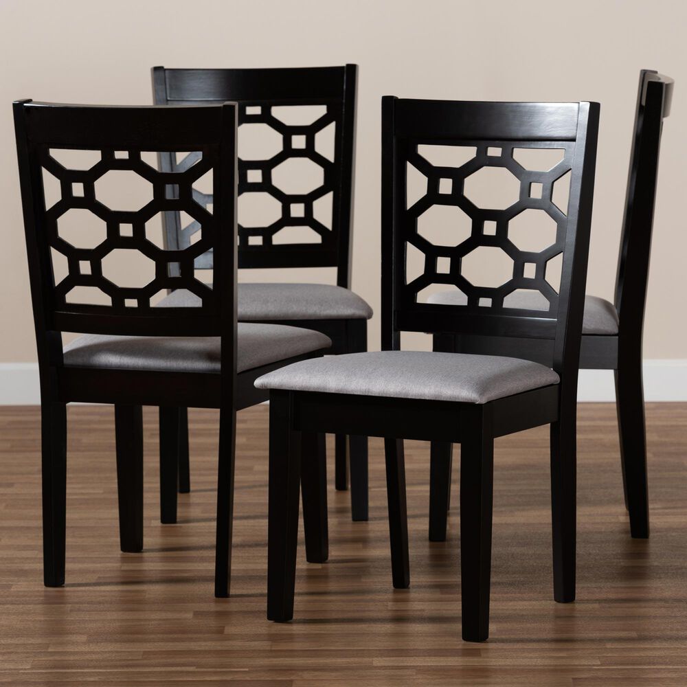 Baxton Studio Peter Side Chair with Grey Cushion in Dark Brown (Set of 4), , large
