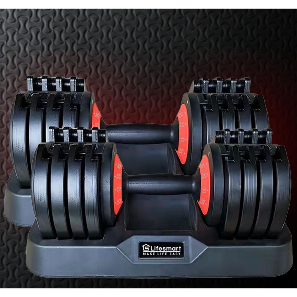 Lifesmart 110 Lb. Adjustable Dumbbell Set in Black, , large