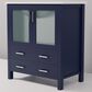 Lexora Home Volez 30" Single Bathroom Vanity in Navy Blue with 2 cm White Ceramic Top and Rectangular Sink, , large