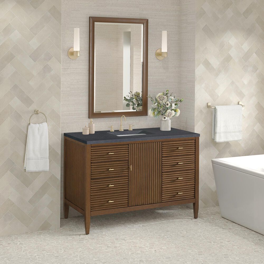 James Martin Vanities Myrrin 48&quot; Vanity in Mid-Century Walnut with 3 cm Charcoal Soapstone Quartz Top, , large