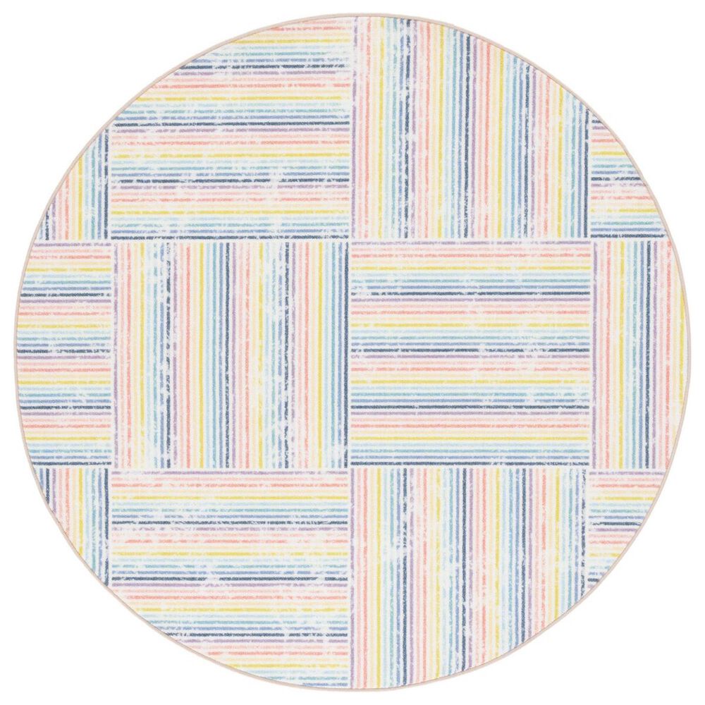 Safavieh Kids Playhouse Geometric 5" Round Ivory and Blue Rug, , large