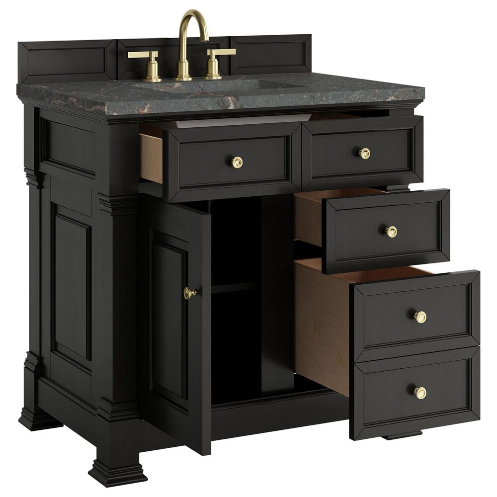 James Martin Vanities Brookfield 36&quot; Single Bathroom Vanity in Black Onyx with 3 cm Parisien Bleu Quartz Top and Rectangular Sink, , large