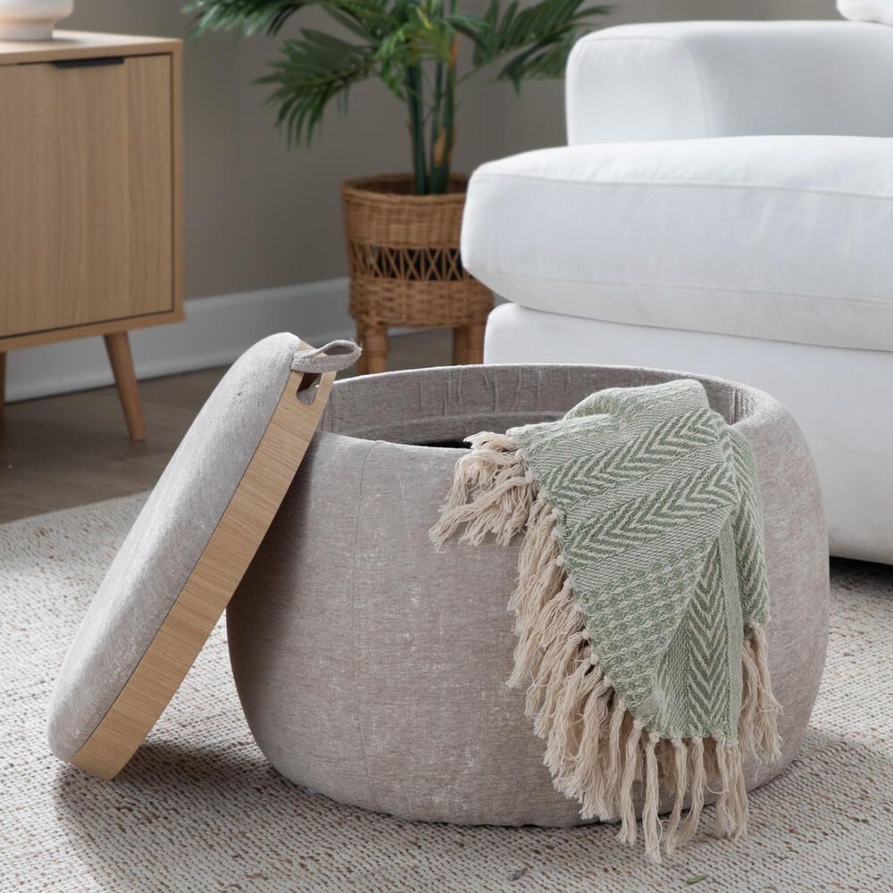 Lumisource Tray Storage Pouf in Light Brown, , large