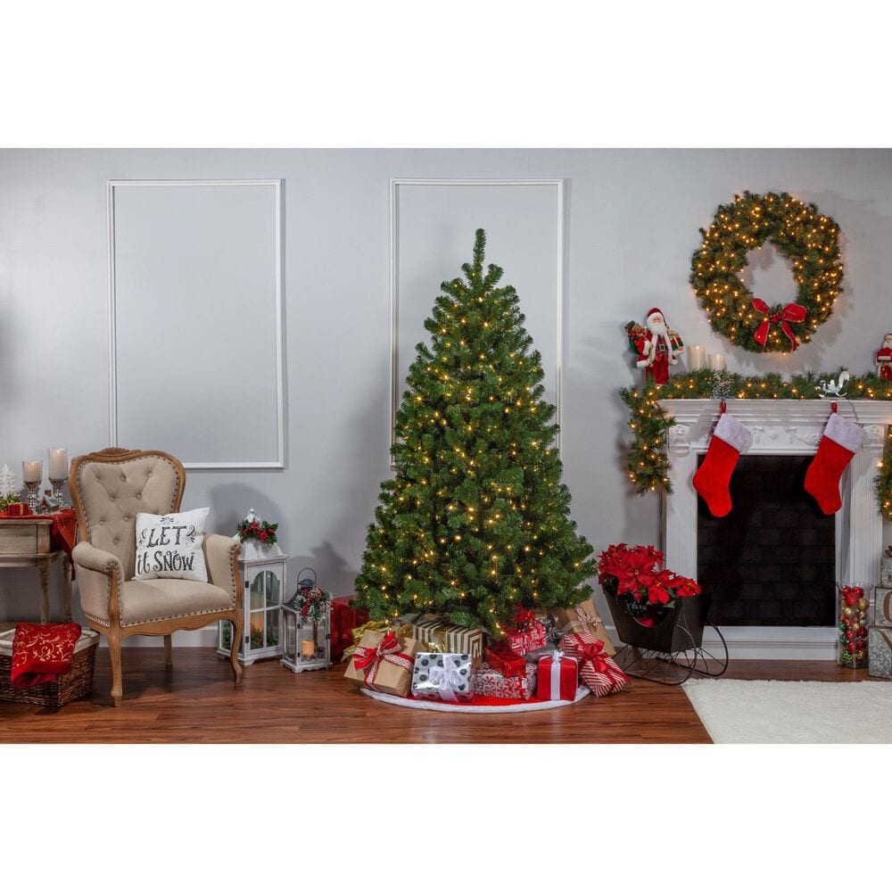 The Gerson Company 7&#39; Montana Pine Artificial Christmas Tree with Warm White LED Lights in Green, , large