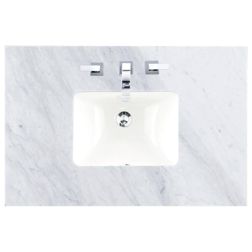James Martin Vanities Brookfield 26&quot; Single Bathroom Vanity in Warm Cherry with 3 cm Carrara White Marble Top and Rectangle Sink, , large