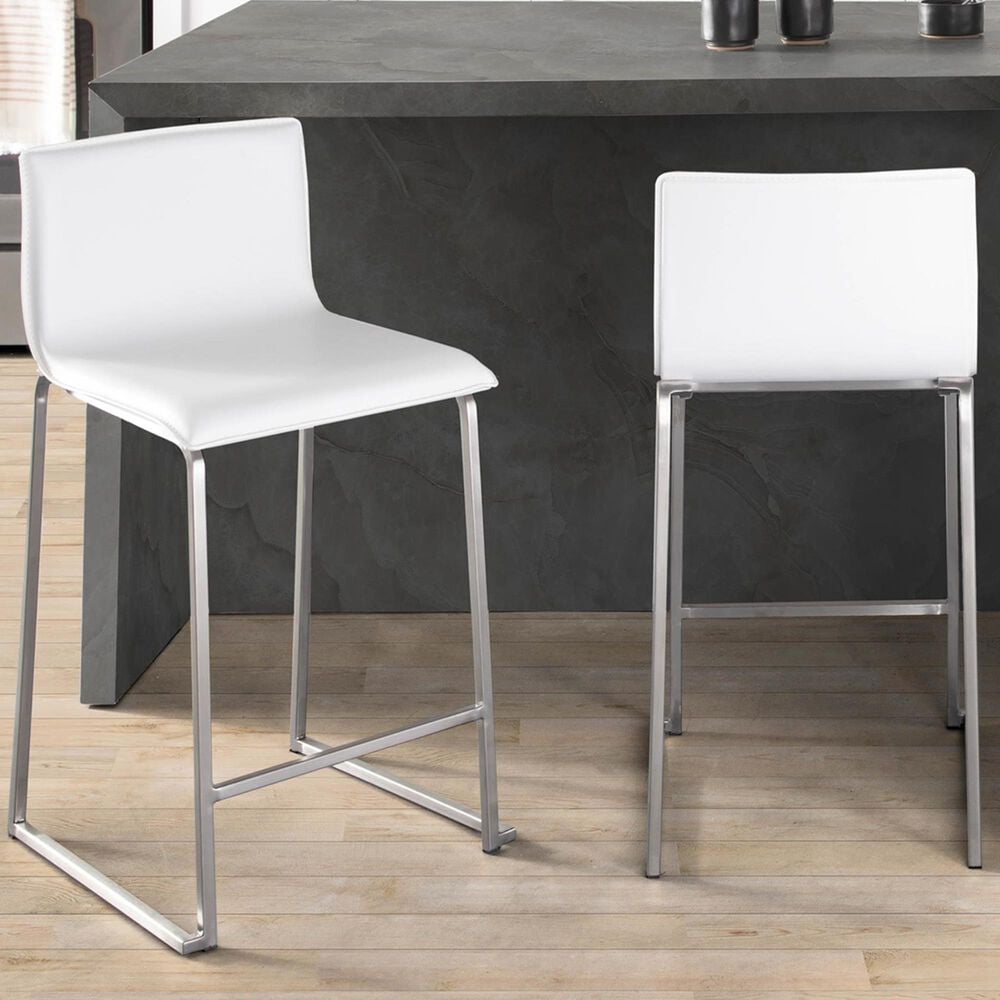 Lumisource Mara Counter Stool with White Cushion in Stainless Steel (Set of 2), , large