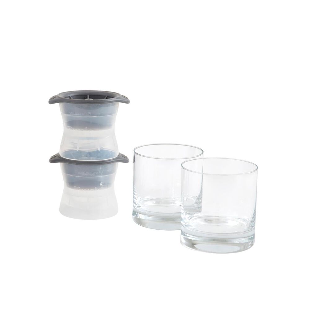 Fortessa Schott Zwiesel Tritan Crystal Glass, Ultimate Whiskey Set. Set includes 2 Whiskey glasses, 13.5 oz. capacity. 3.7" H, 3.5" Diam. Also includes: 2 spherical ice molds., , large