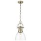 Golden Lighting Duncan 1-Light Small Pendant with Chain and Clear Shade in Aged Brass, , large