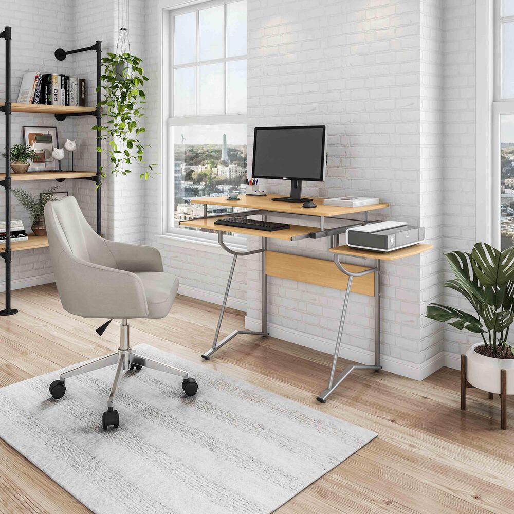 Rta Products Llc Compact Computer Desk with Side Shelf and Keyboard Panel in Cherry and Silver, , large