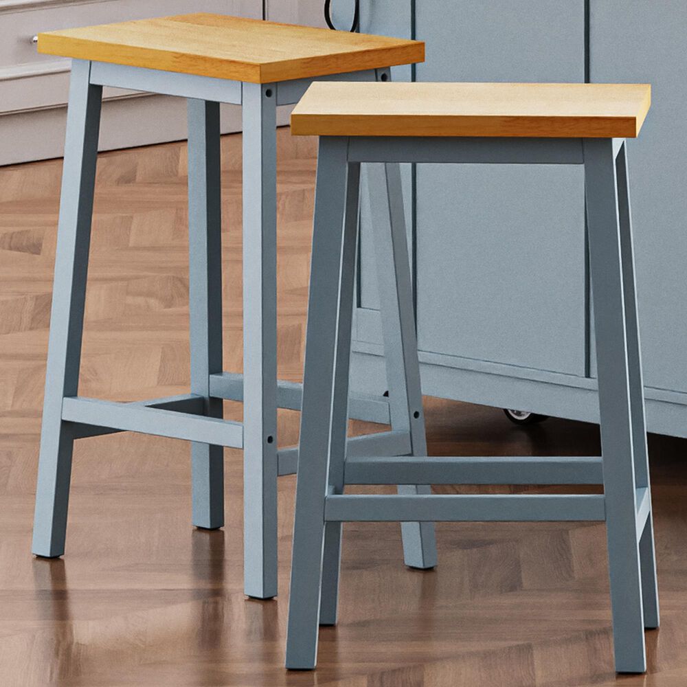 HOMLUX 25.6" Counter Stool in Light Brown and Grey Blue (Set of 2), , large