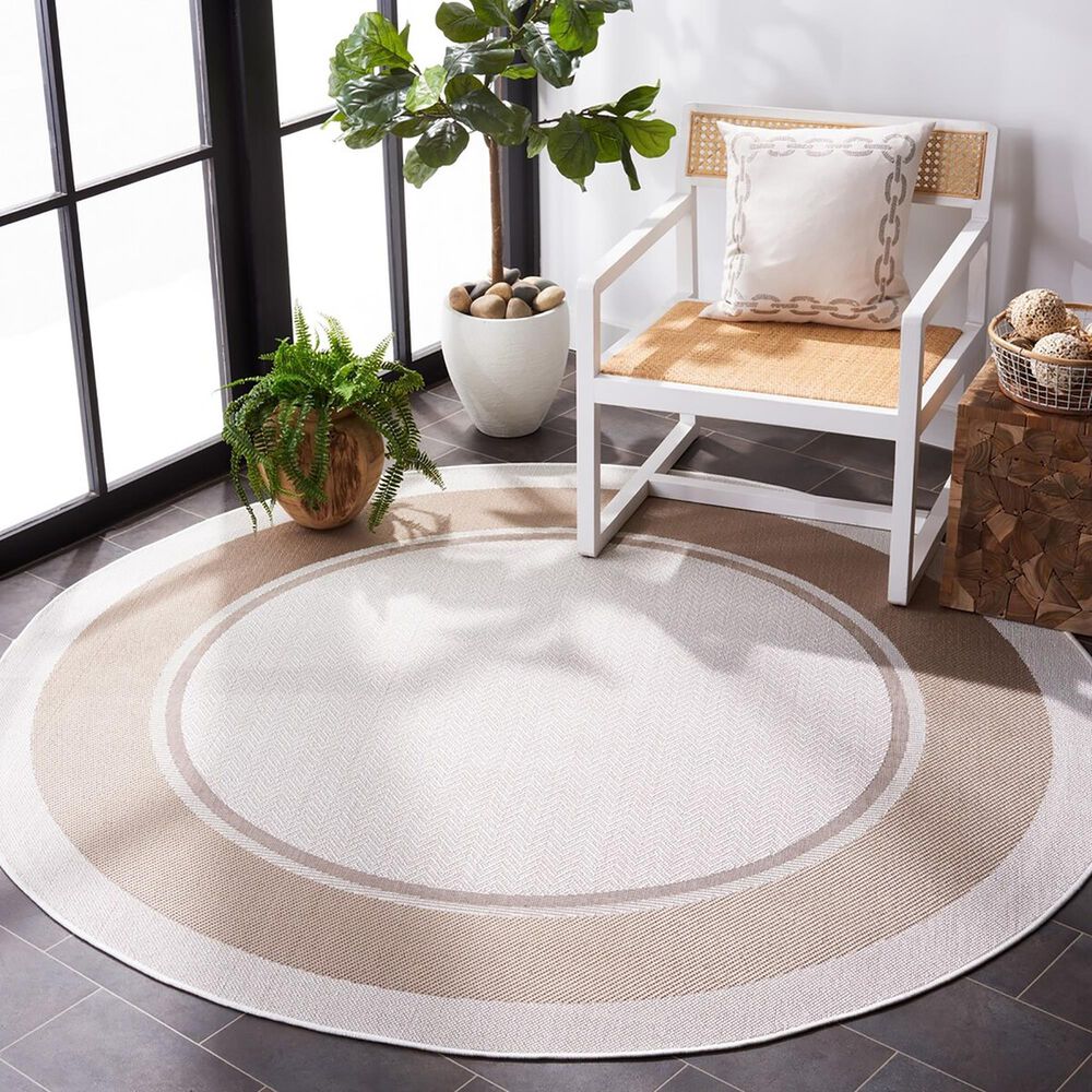 Safavieh Martha Stewart Cyprus Chevron 6&#39;7&quot; Round Ivory and Beige Area Rug, , large