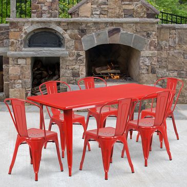 Flash Furniture 7-Piece Metal Table Set in Red, , large