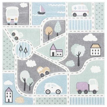 Safavieh Carousel 6"7" Square Grey and Light Blue Kids  Area Rug, , large