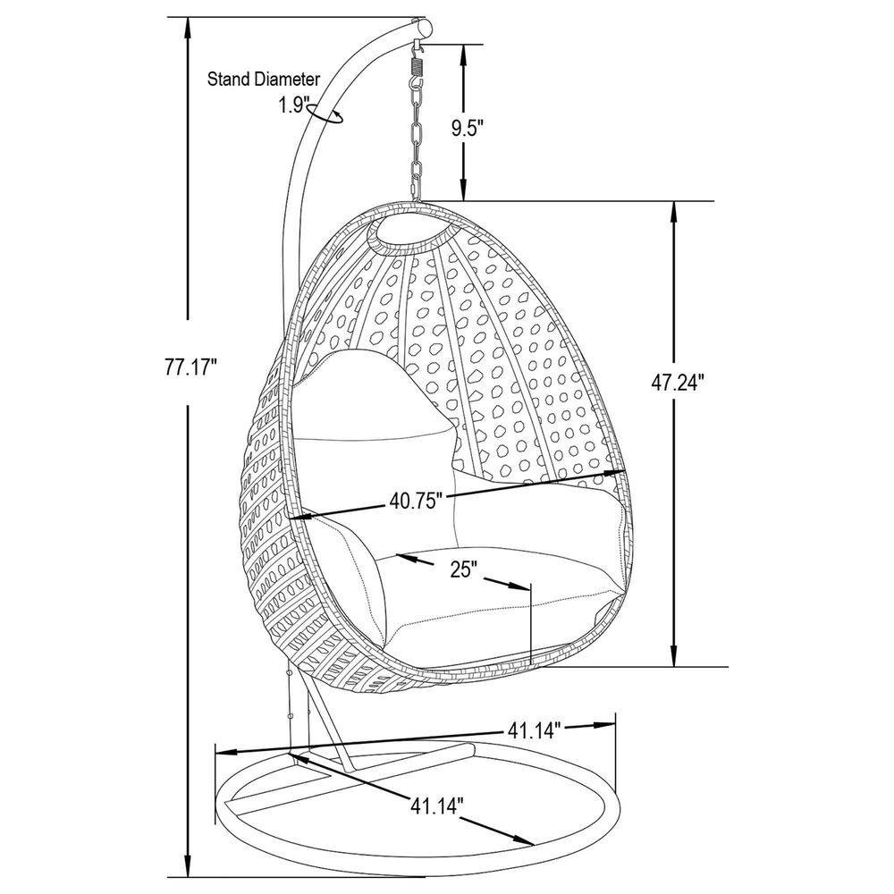 Leisuremod Patio Hanging Egg Swing Chair with Taupe Cushion in White, , large