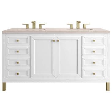 James Martin Vanities Chicago 60" Double Bathroom Vanity in Glossy White with 3 cm Eternal Marfil Quartz Top and Rectangular Sinks, , large