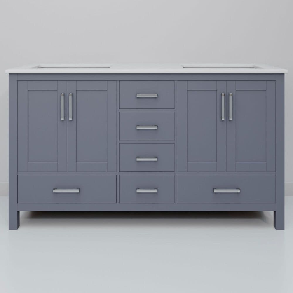 Lexora Home Jacques 60" Double Bathroom Vanity in Dark Grey with 2 cm White Quartz Top and Rectangular Sinks, , large