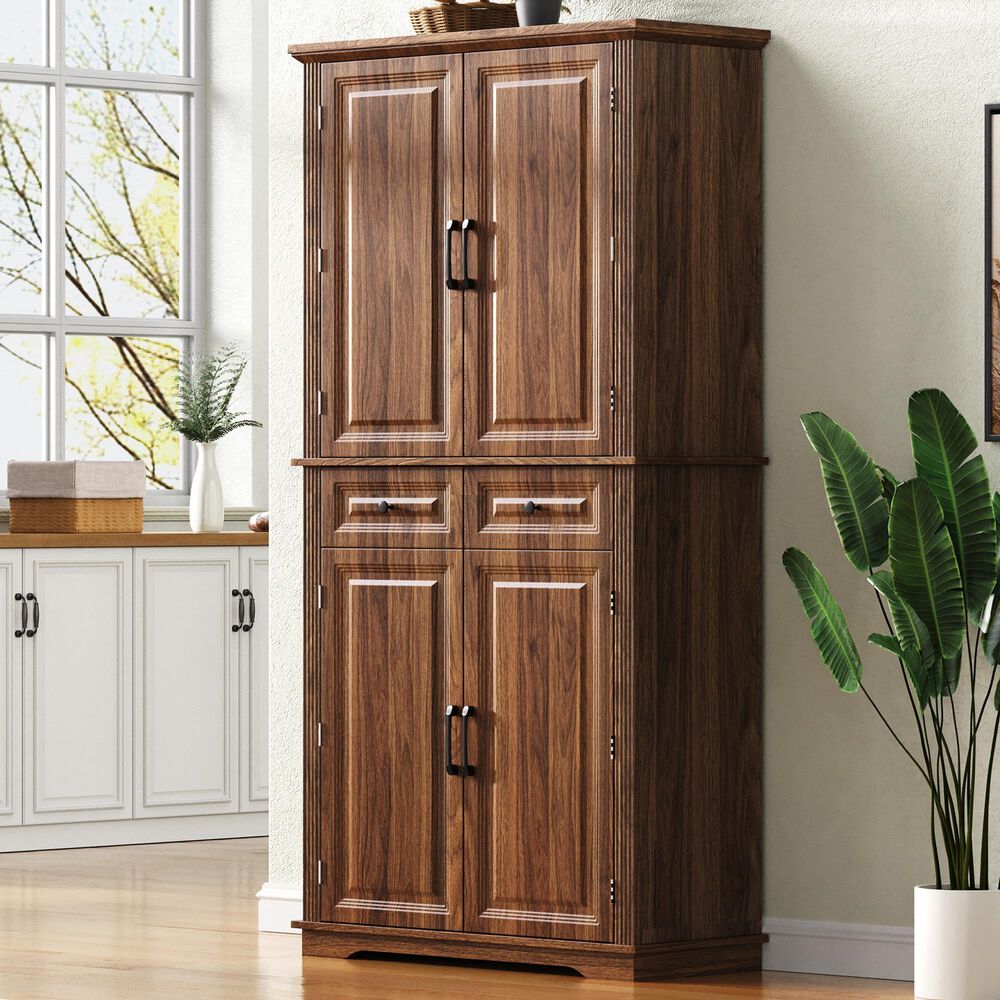 HOMLUX 71" Tall Kitchen Pantry Cabinet with 3 Pull Out Cabinet Organizers in Brown, , large