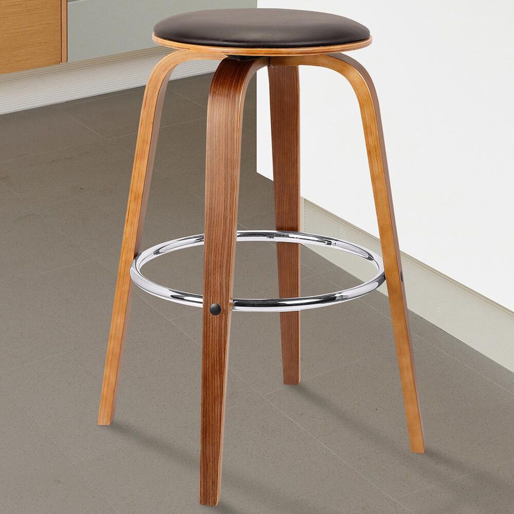 Blue River Harbor 26" Swivel Counter Height Stool in Brown Faux Leather and Walnut, , large