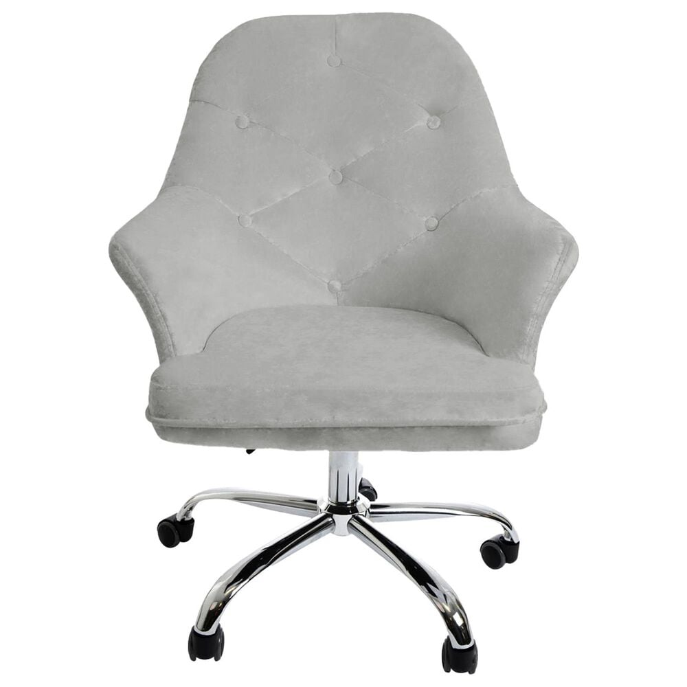 Impressions Vanity Michelle Tufted Vanity Chair with Cool Grey Cushion in Stainless Steel, , large