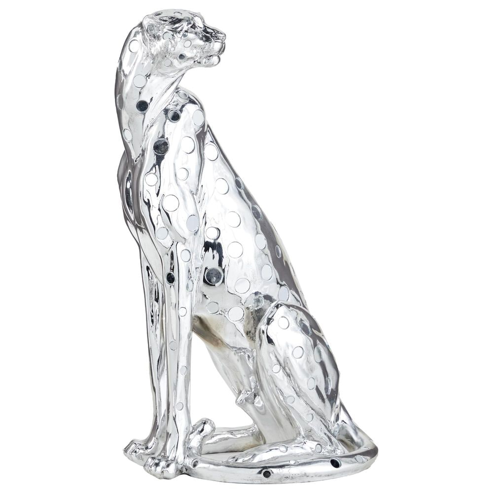 Maple and Jade Leopard Decorative Sculpture in Polished Silver, , large