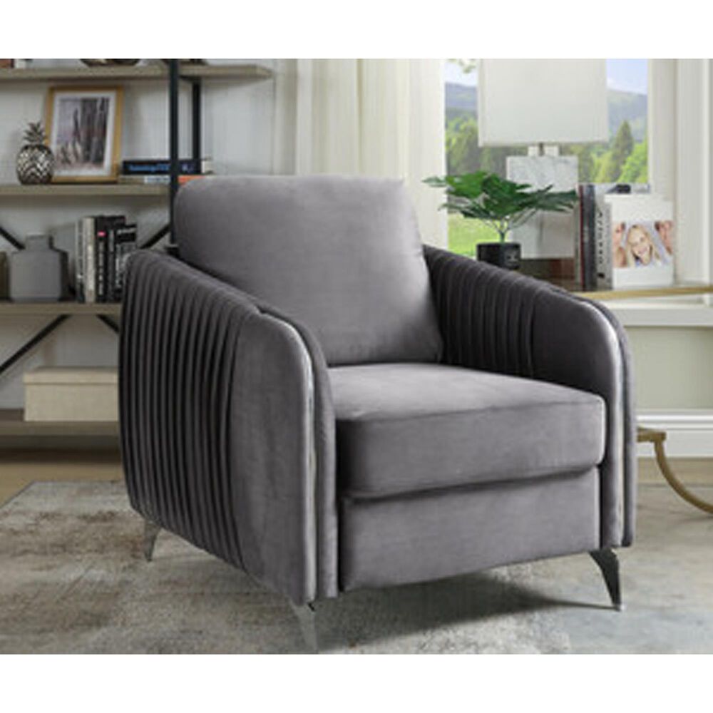 HOMLUX Vertical Quilted Accent Arm Chair in Gray, , large