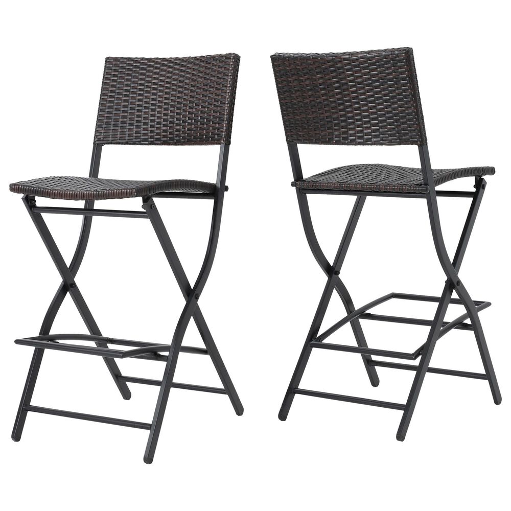 Hearth and Haven Outdoor Foldable Bar Stool in Multi-Brown (Set of 2), , large