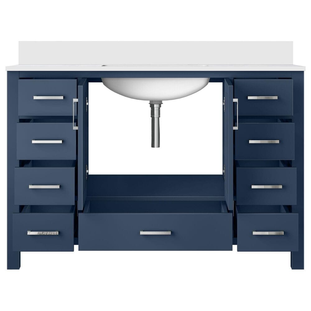 Lexora Home Jacques 48&quot; Single Bathroom Vanity in Navy Blue with 2 cm White Cultured Marble Top and Rectangular Sink, , large