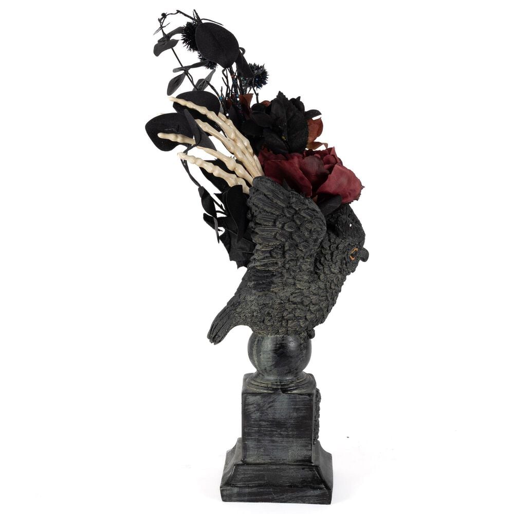 The Gerson Company 20&quot;H Resin Halloween Owl with Floral Arrangement in Black, , large