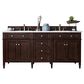 James Martin Vanities Brittany 72" Double Bathroom Vanity in Burnished Mahogany with 3 cm Carrara White Marble Top and Rectangle Sinks, , large
