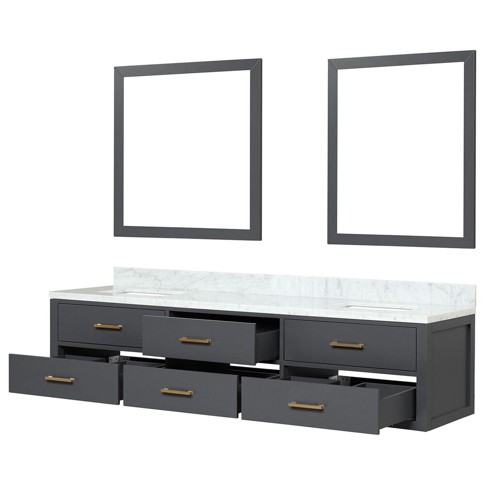 Lexora Home Castor 80&quot; Double Bathroom Vanity in Blue with 2 cm White Carrara Marble Top, Rectangular Sinks and 36&quot; Mirrors, , large