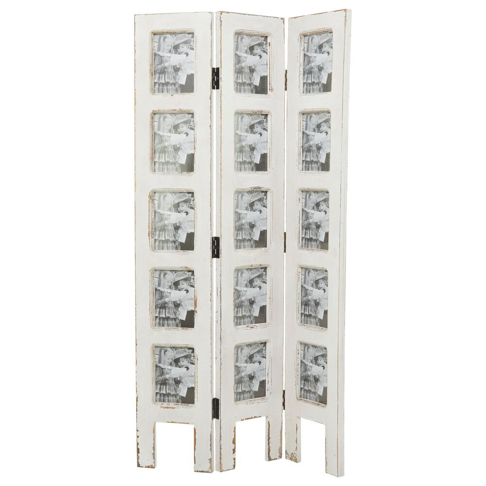 Maple and Jade Farmhouse Room Divider Screen in Distressed White, , large