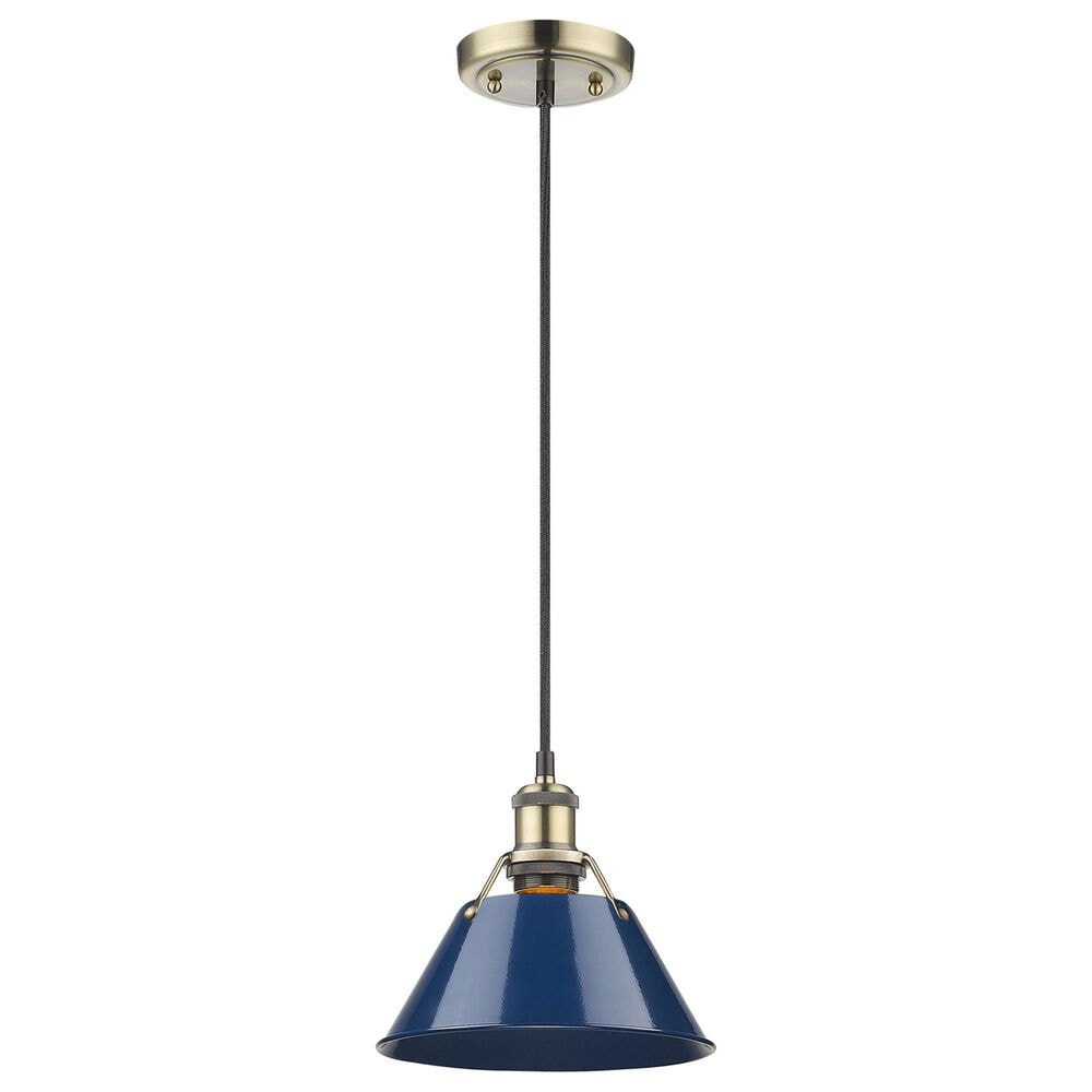 Golden Lighting Orwell 1-Light Small Pendant with Matte Navy Shade in Aged Brass, , large