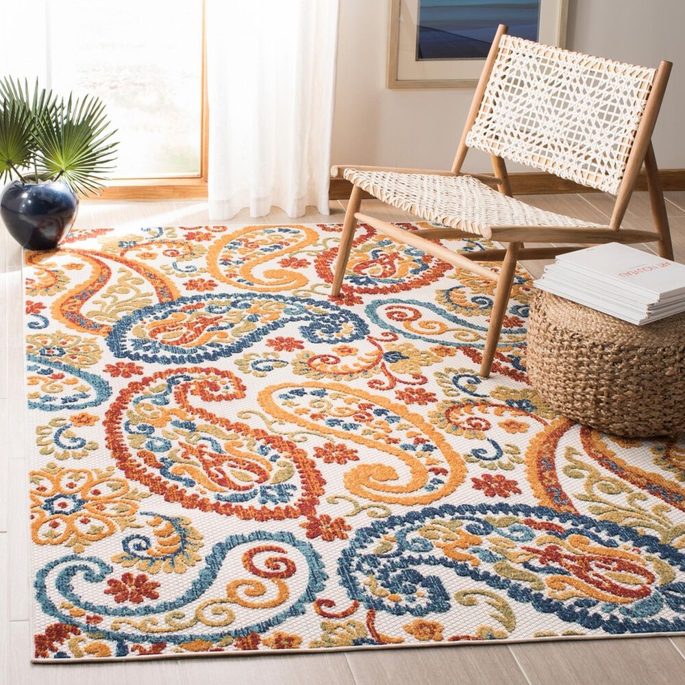 Safavieh Cabana 5&#39;3&quot; x 7&#39;6&quot; Cream and Navy Indoor/Outdoor Area Performance Rug, , large