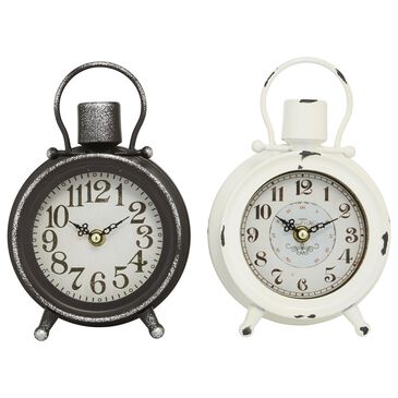 Maple and Jade Cottage Table Clock in Distressed Black and White (Set of 2), , large