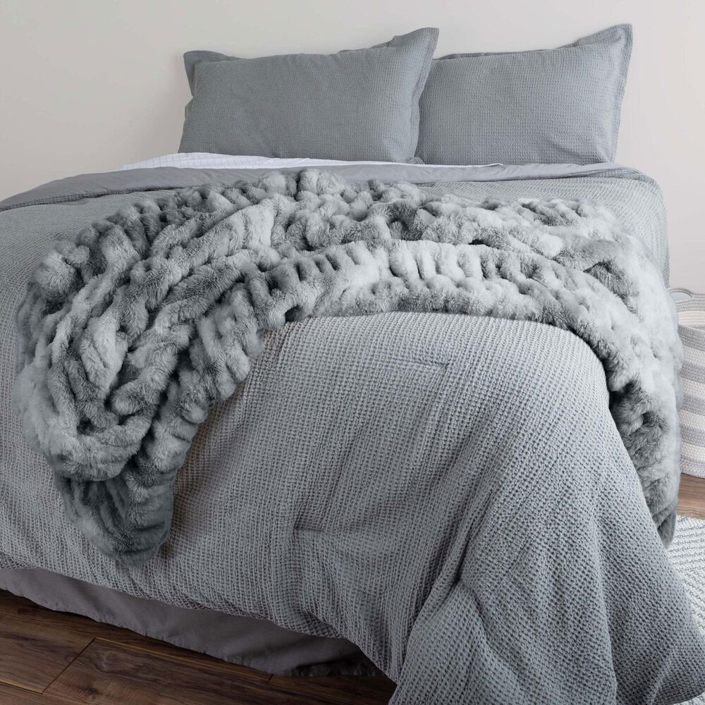 Timberlake 60" x 80" Ruched Faux Fur Throw Blanket in Silver, , large