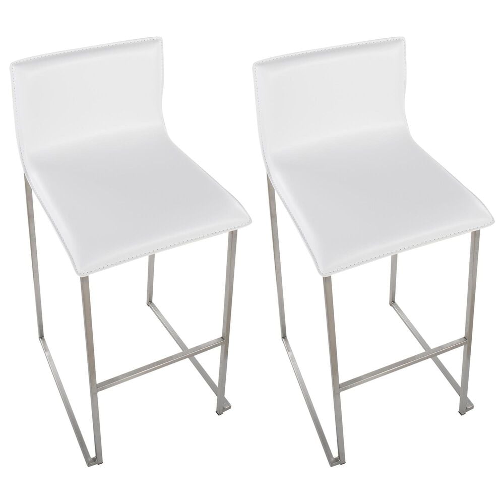 Lumisource Mara Barstool with White Cushion in Stainless Steel &#40;Set of 2&#41;, , large