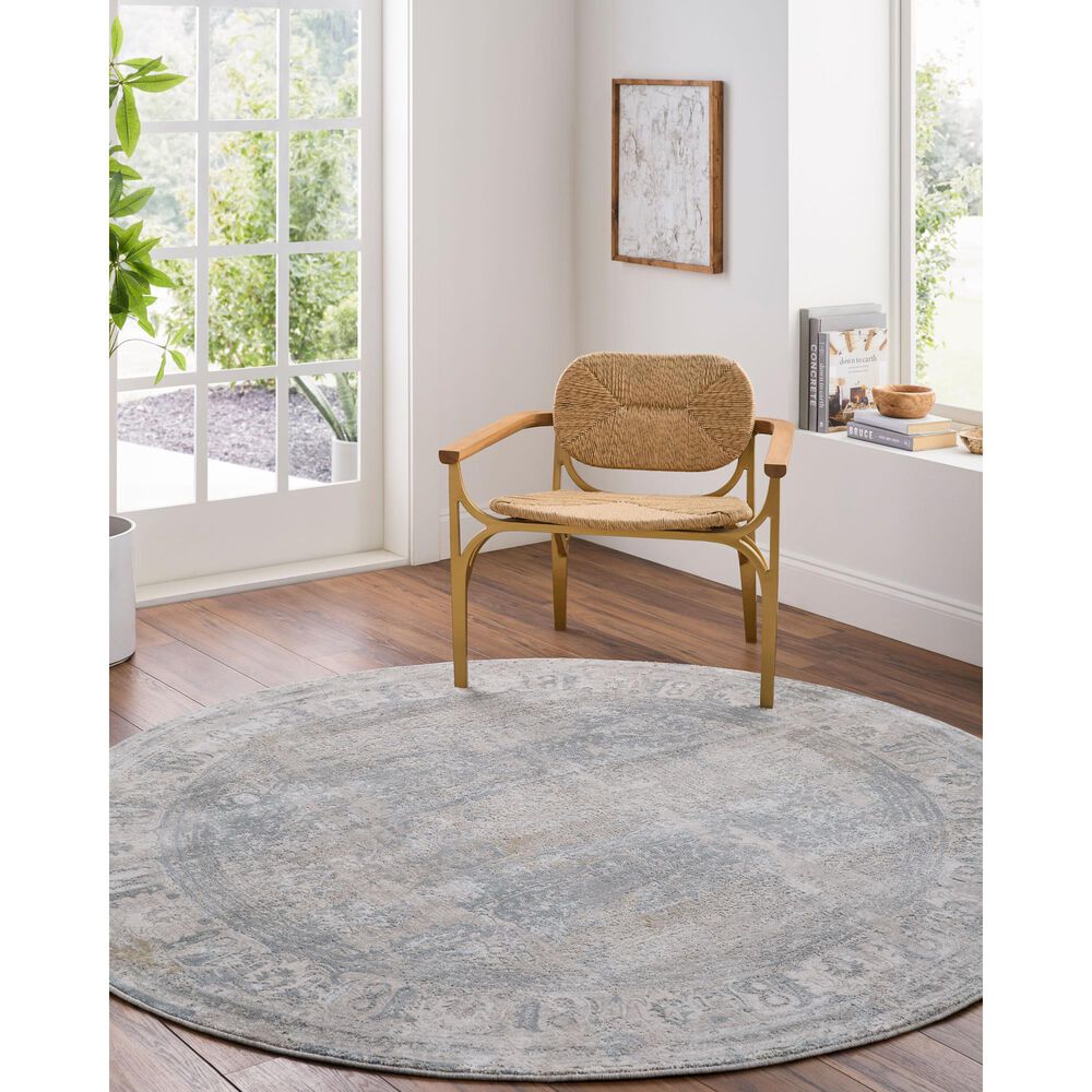 Surya Brunswick Cream, Light Gray, Charcoal, Light Brown and Mustard 6&#39;7&quot; Round Area Rug, , large