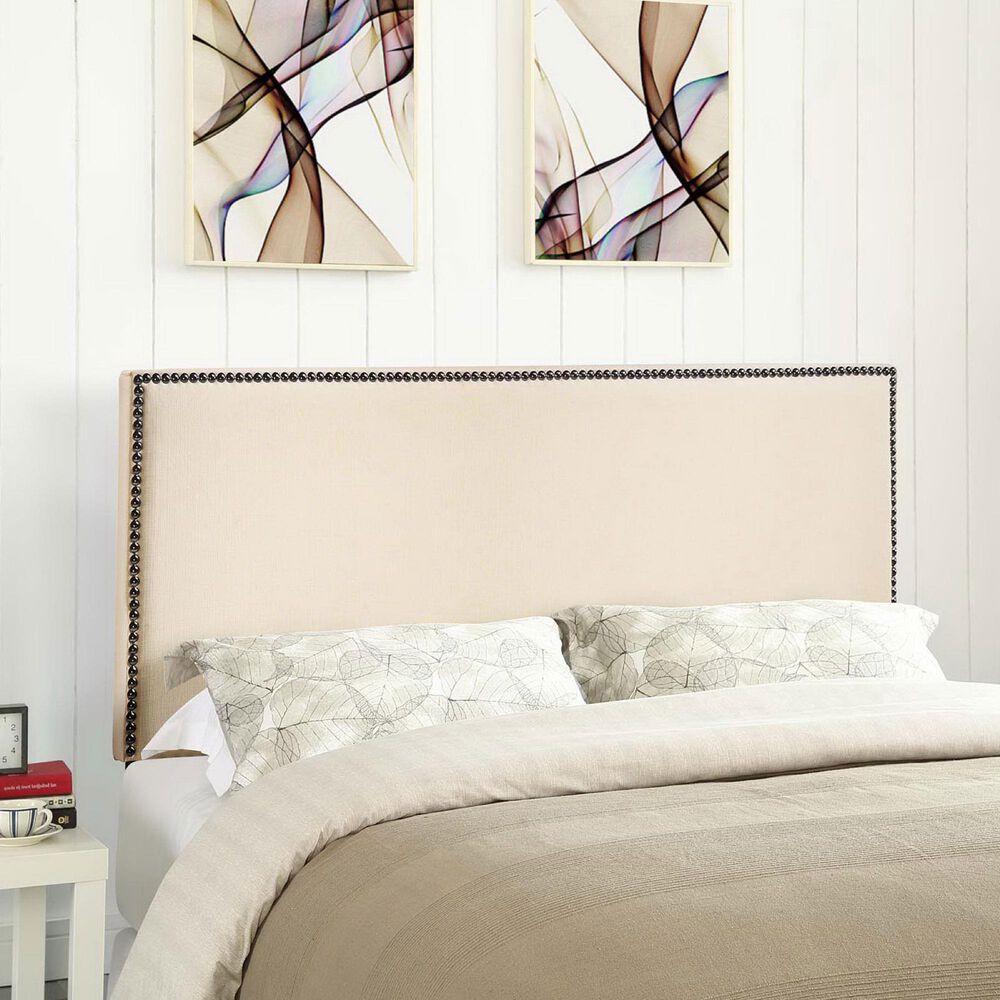 Modway Region Nailhead Upholstered Queen Headboard in Cafe, , large