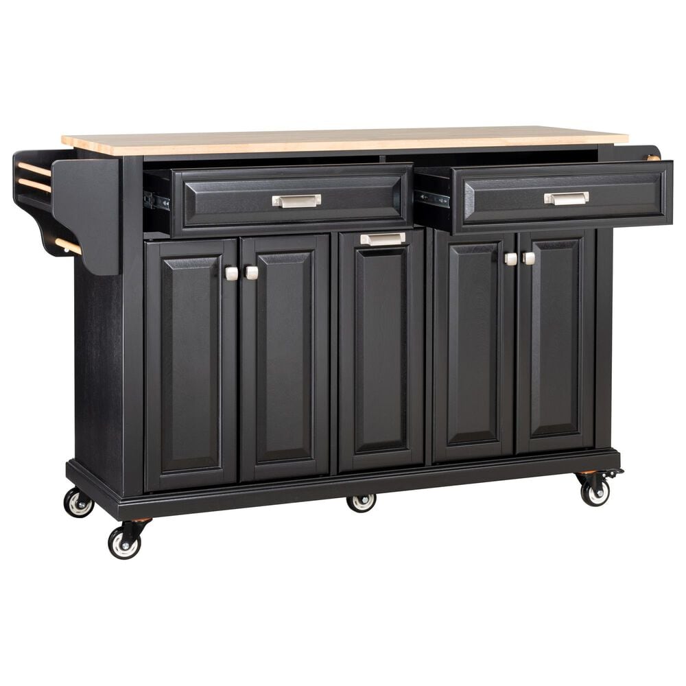 HOMLUX Kitchen Island with Rubber wood Countertop in Black, , large