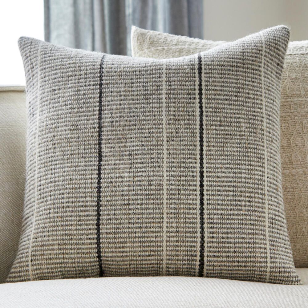 Surya Borderline 20" Square Throw Pillow in Black, Cream and Taupe, , large