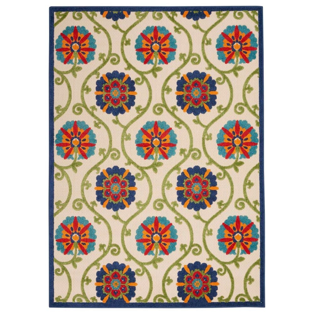 Nourison Aloha ALH19 7" x 10" Blue and Multicolor Indoor/Outdoor Area Rug, , large