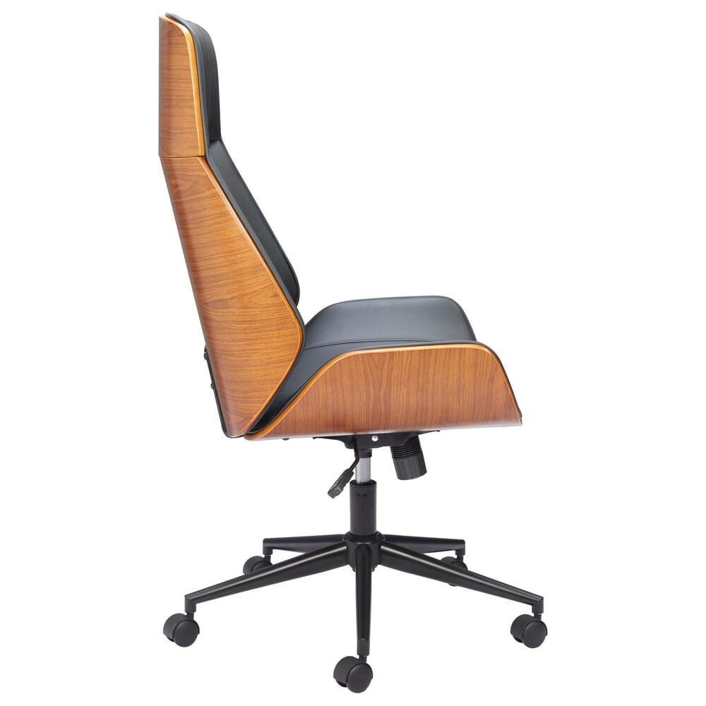 Zuo Modern Flex High Back Office Chair with Black Faux Leather in Black and Walnut, , large