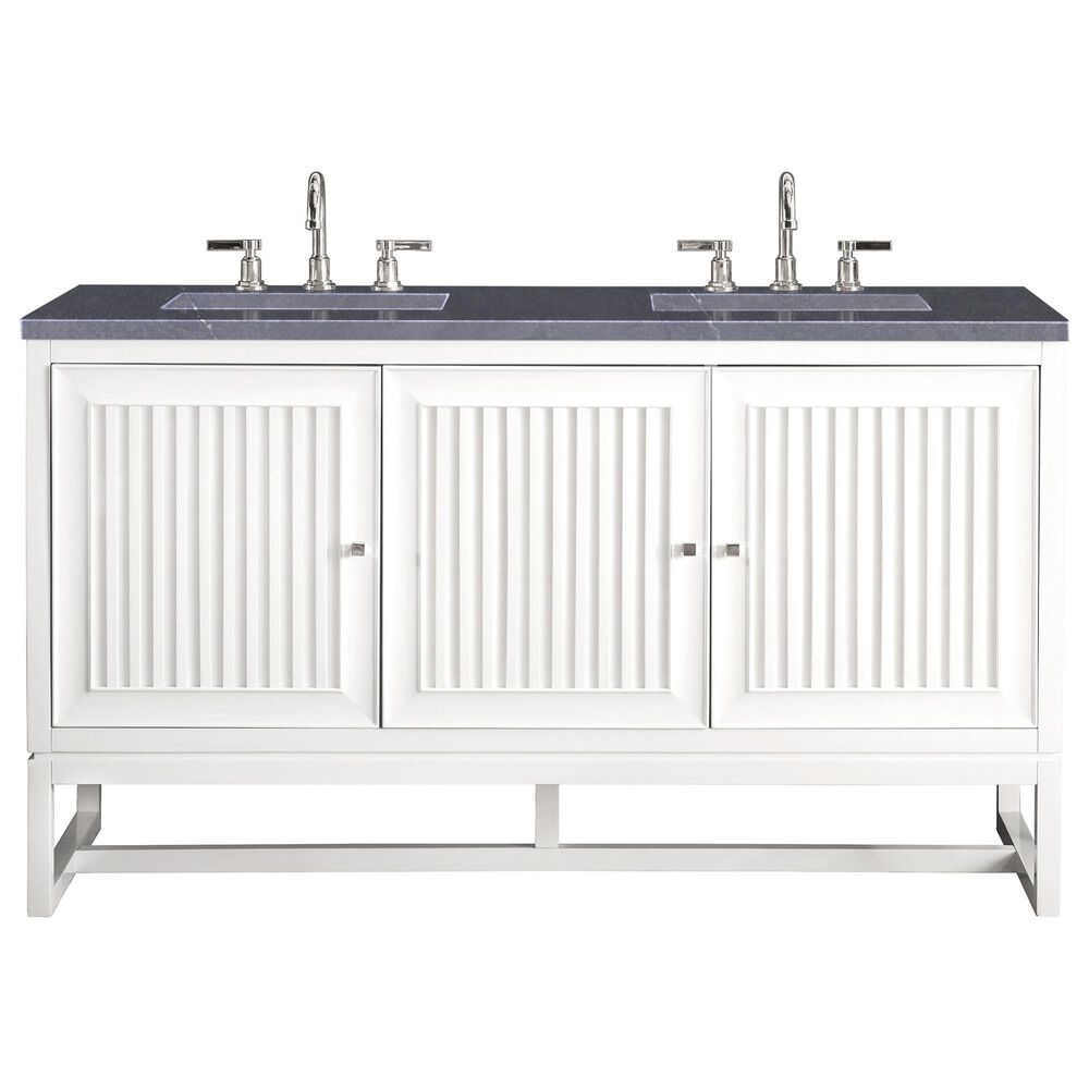 James Martin Vanities Athens 60" Double Bathroom Vanity in Glossy White with 3 cm Charcoal Soapstone Quartz Top and Rectangular Sinks, , large